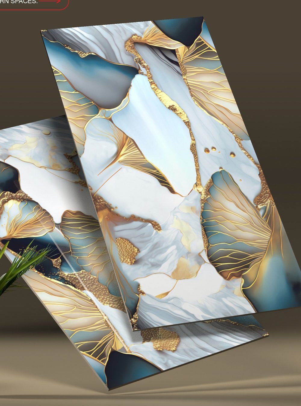 Exclusive collection: abstract blue, white and gold art tiles