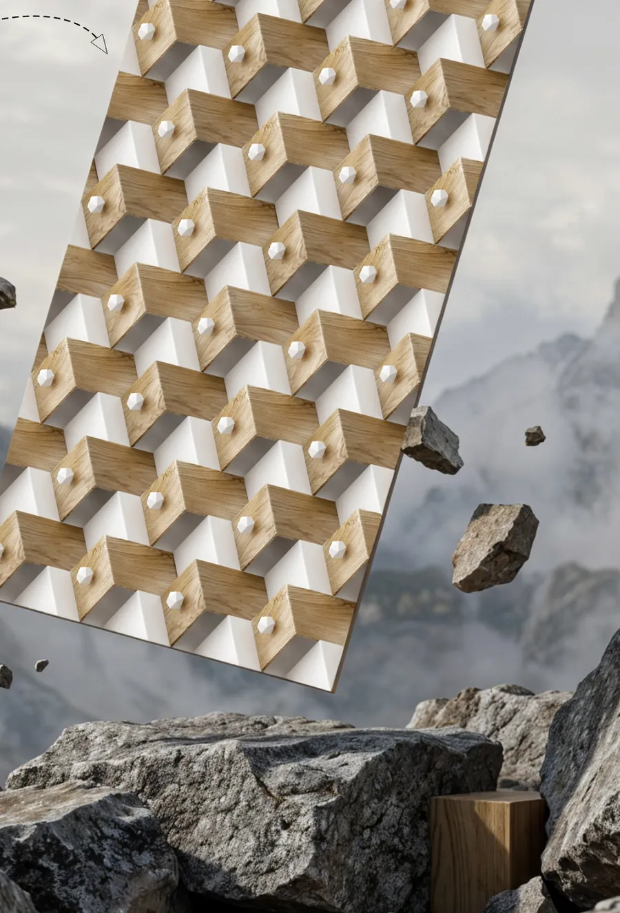 Dimension Gold carved tile with a raised geometric relief